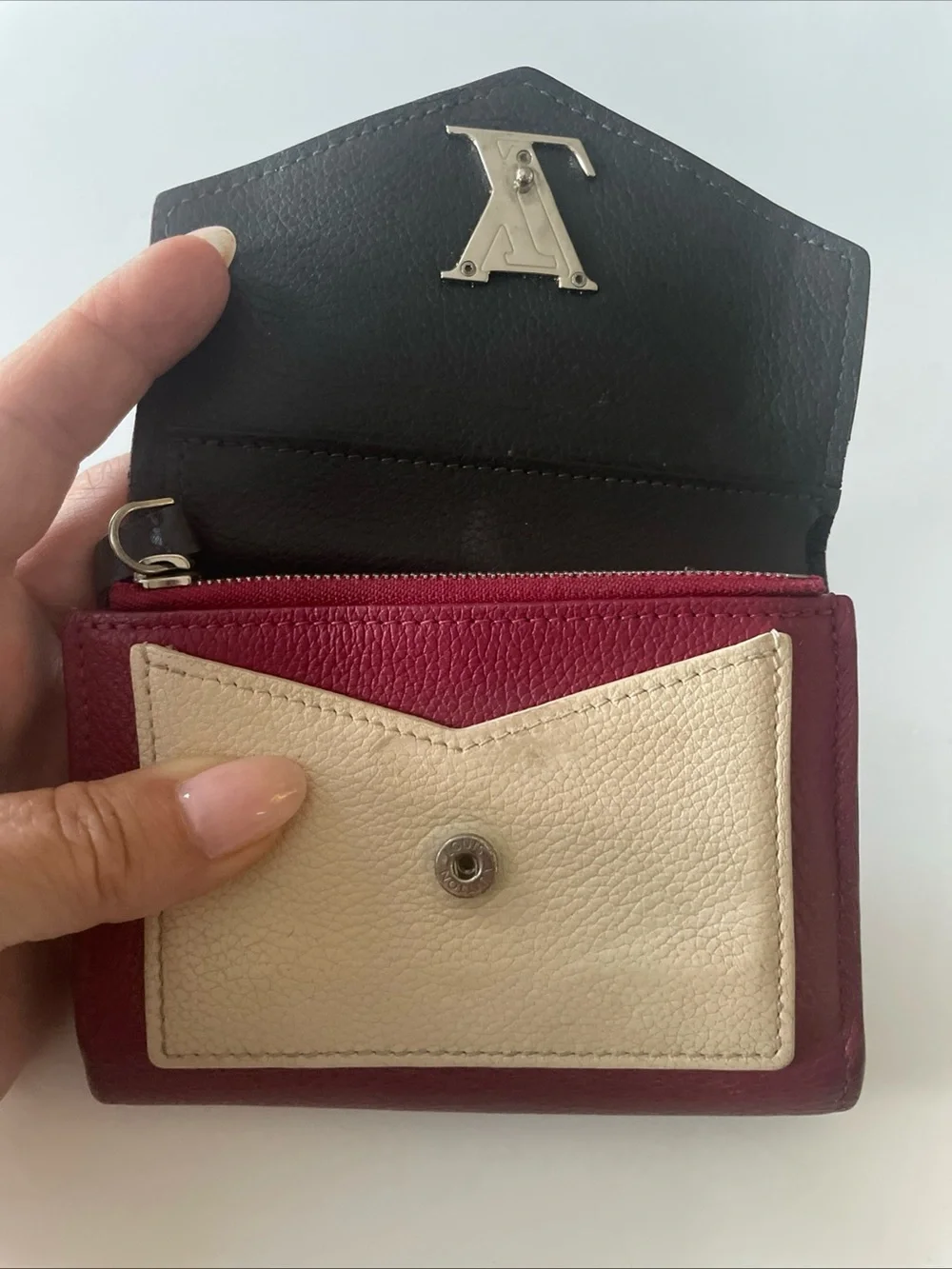 Louis Vuitton Burgundy and Cream Envelope Card Wallet